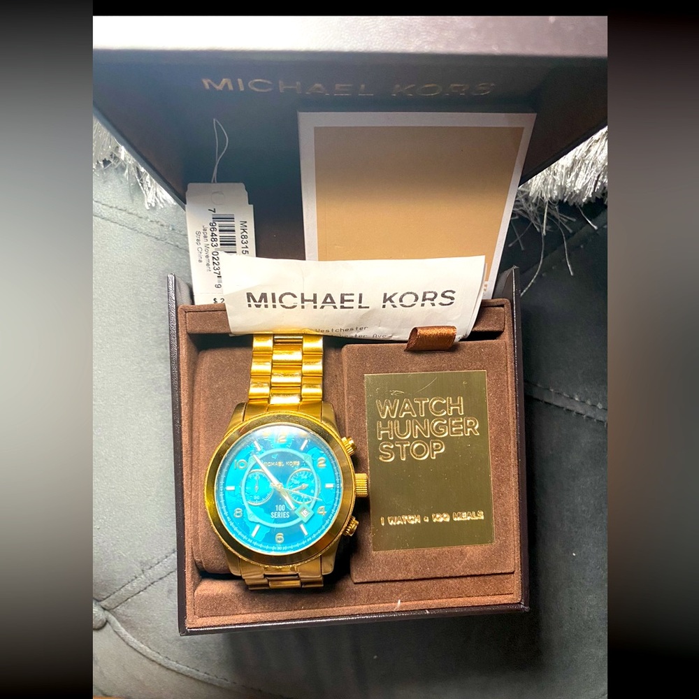 MICHAEL KORS • Stop World Hunger Gold & Teal Watch